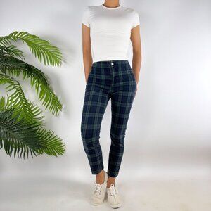 Brandy Melville Green Plaid Preppy Academia High Waisted Skinny Leg Pants / S